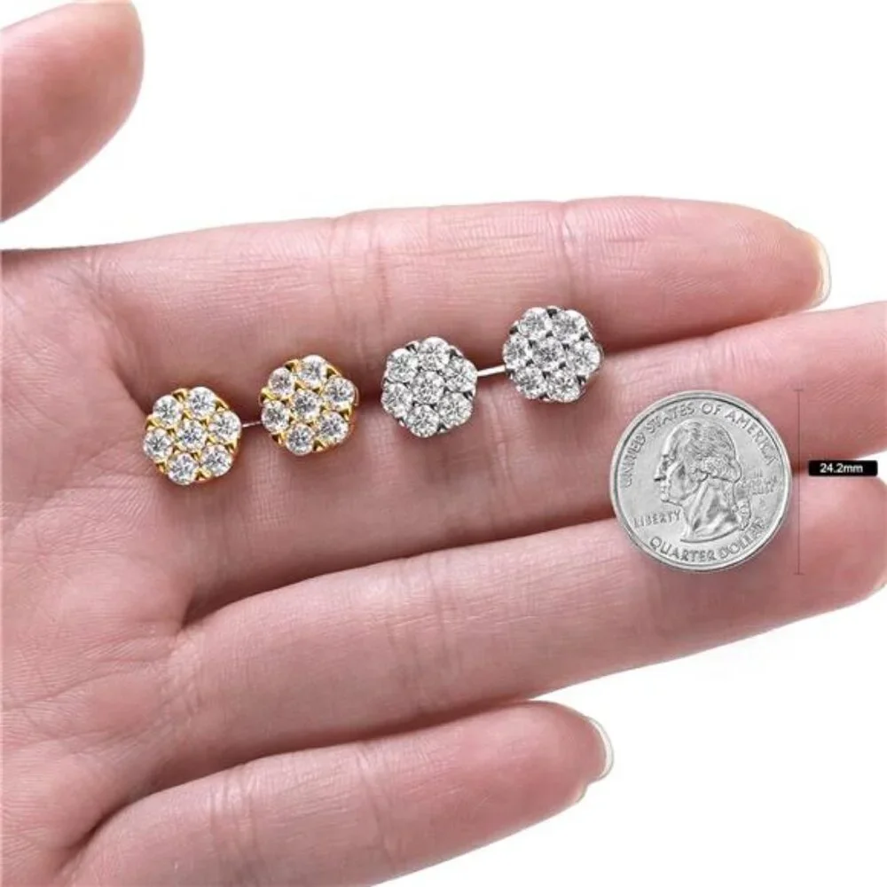 Moissanite Cluster Earrings for Men Women 1.4 Cttw 7 Stone Flower Cluster